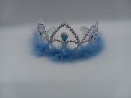 Silver Crown with Tear Drop Stone and Blue Feathers