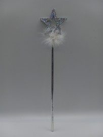 Silver Star Wand With White Feathers